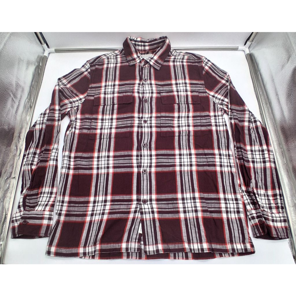 American Eagle Men’s Medium Burgundy Plaid Flannel Button Up Shirt Cotton